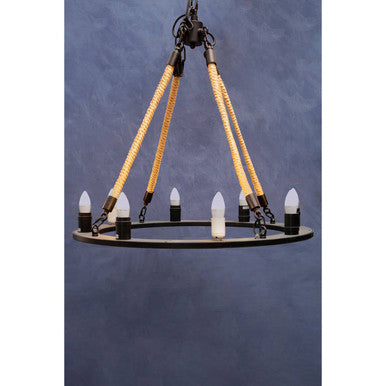 Orsina Hampstead 8-Light Chandelier – Antique Black Iron & Linen Rope