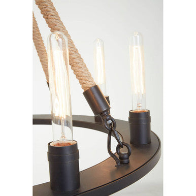 Orsina Hampstead 8-Light Chandelier – Antique Black Iron & Linen Rope