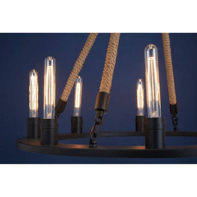 Orsina Hampstead 8-Light Chandelier – Antique Black Iron & Linen Rope