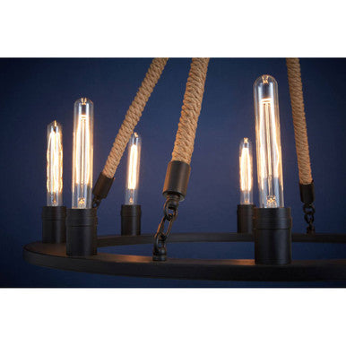 Orsina Hampstead 8-Light Chandelier – Antique Black Iron & Linen Rope