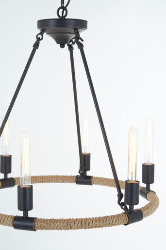 Orsina Hampstead 6-Bulb Industrial Chandelier | Black Iron & Rope