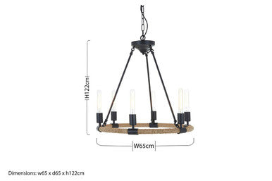 Orsina Hampstead 6-Bulb Industrial Chandelier | Black Iron & Rope