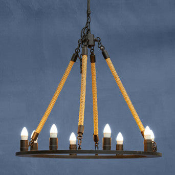 Orsina Hampstead 6-Bulb Industrial Chandelier | Black Iron & Rope
