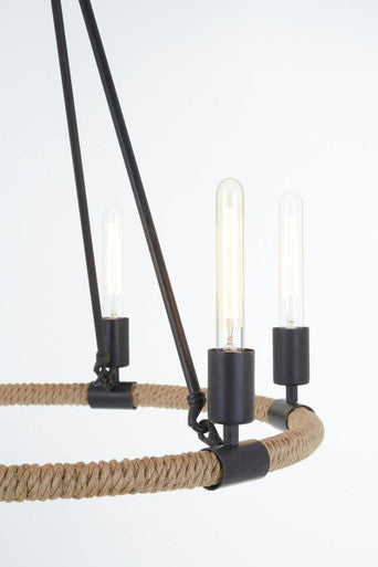 Orsina Hampstead 6-Bulb Industrial Chandelier | Black Iron & Rope