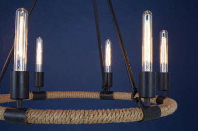 Orsina Hampstead 6-Bulb Industrial Chandelier | Black Iron & Rope