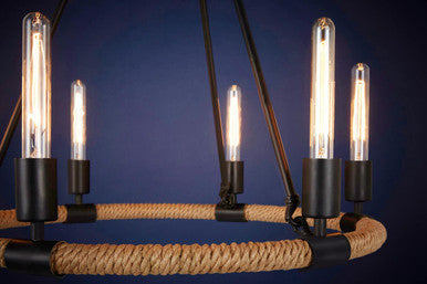 Orsina Hampstead 6-Bulb Industrial Chandelier | Black Iron & Rope