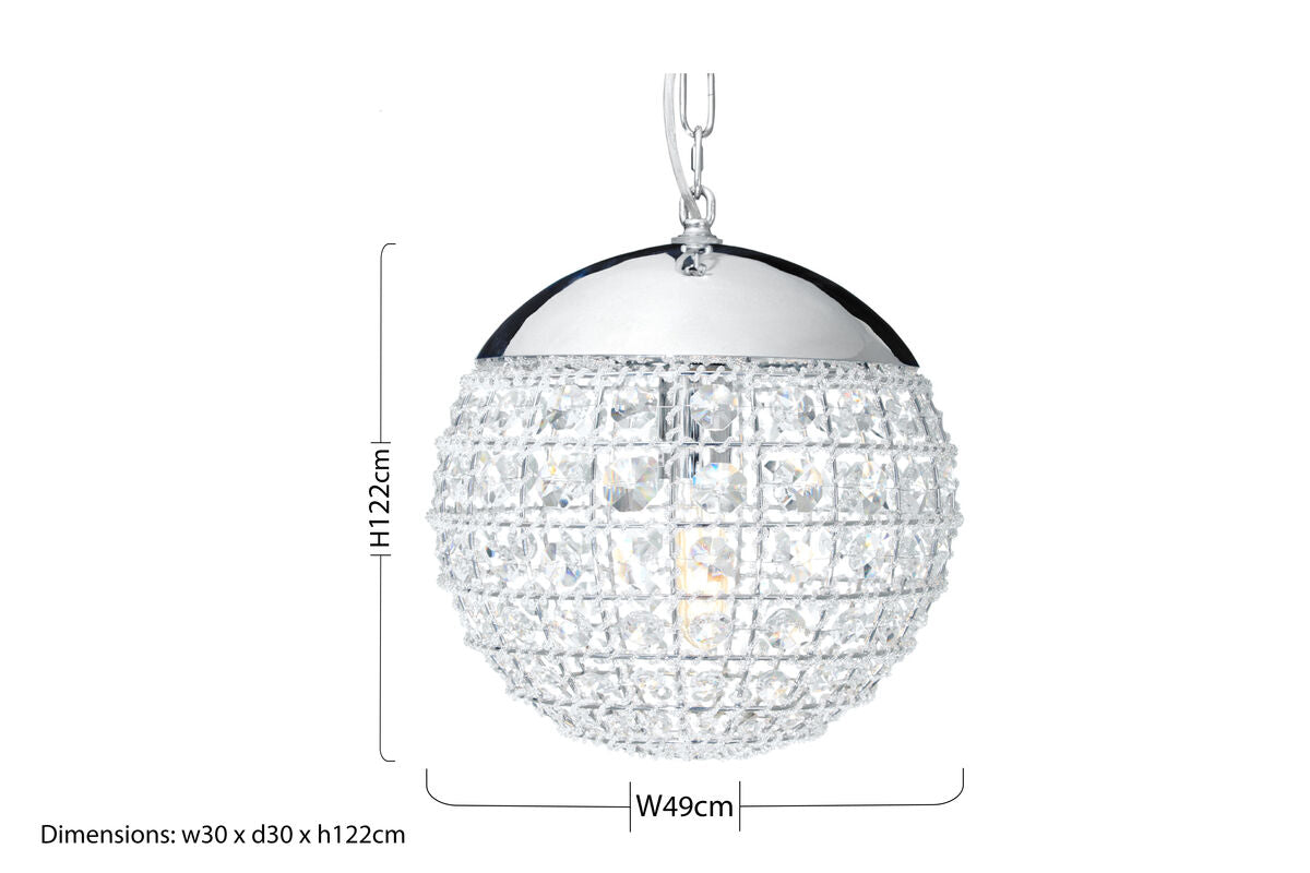Orsina Kensington Crystal Beads Orb Pendant Light | Chrome & Iron