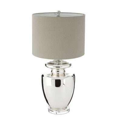 Orsina Auldwych Glass Table Lamp – Grey Fabric Shade & Urn Base