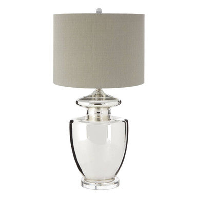 Orsina Auldwych Glass Table Lamp – Grey Fabric Shade & Urn Base