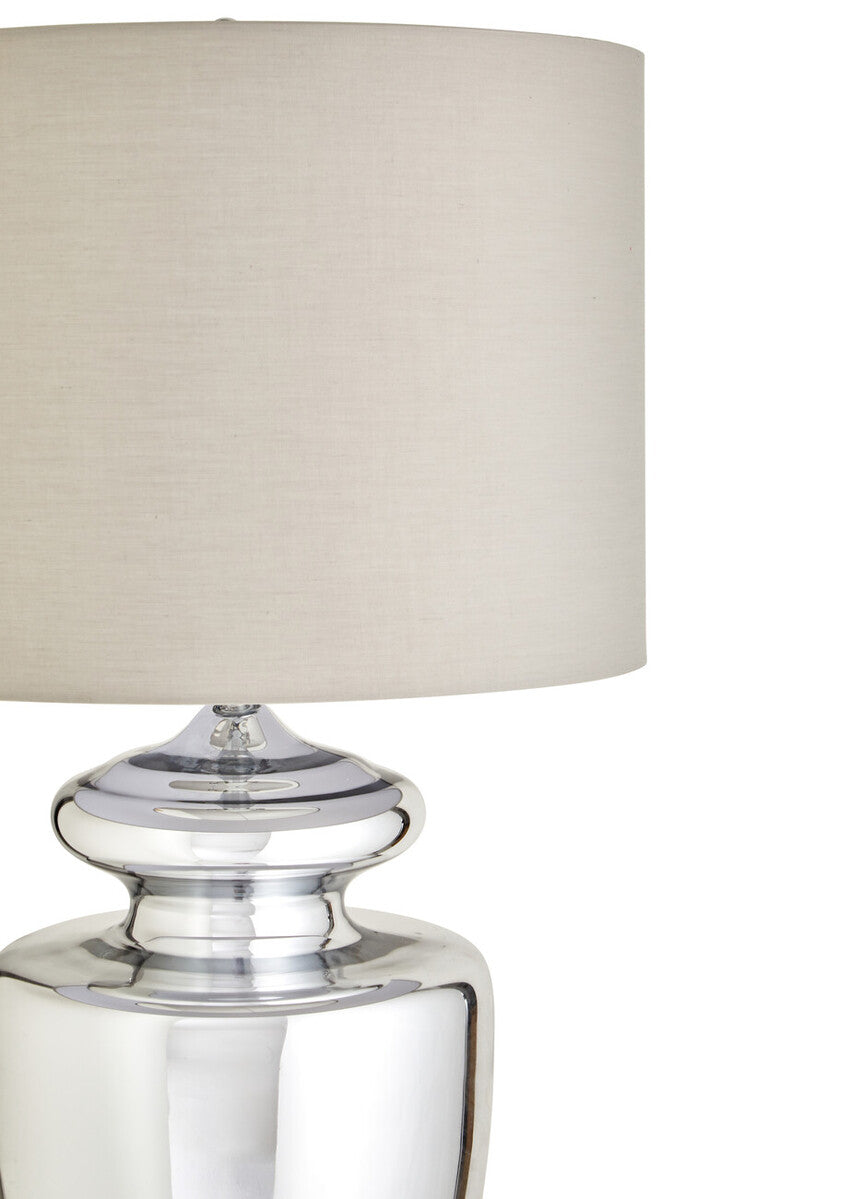 Orsina Auldwych Glass Table Lamp – Grey Fabric Shade & Urn Base
