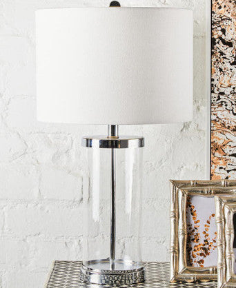 Orsina Franklyn Glass Table Lamp | Silver Accents with Cream Shade