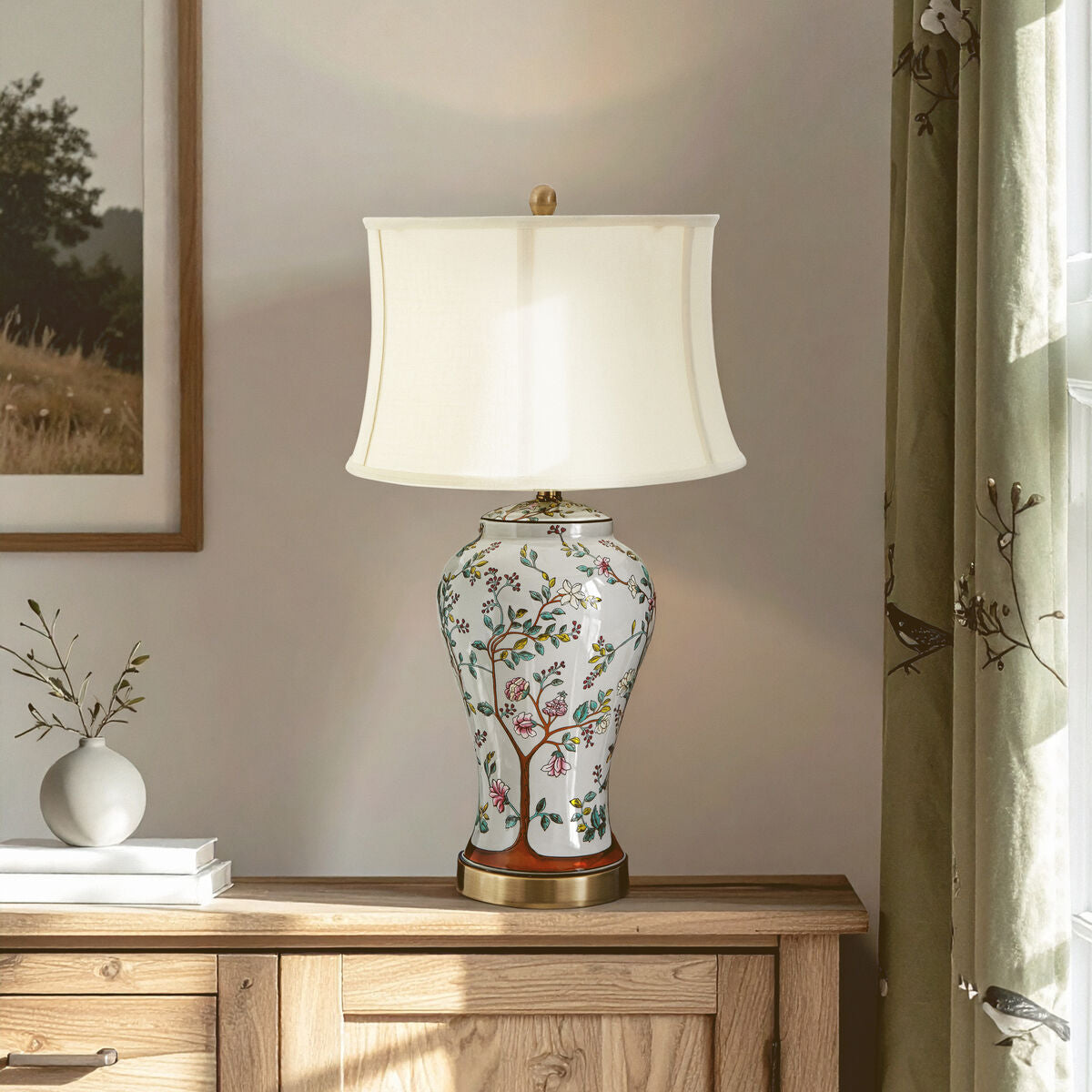 Orsina Covent Garden Table Lamp – Floral Ceramic with Cream Shade