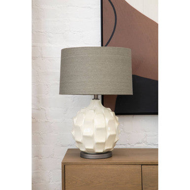 Orsina Usha Ceramic Table Lamp | Textured Grey and Brown Linen Shade