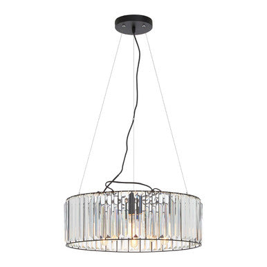 Orsina Akiko 5-Bulb Round Ceiling Light – Black Iron & Bevelled Glass