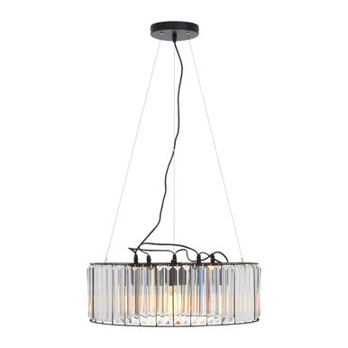 Orsina Akiko 5-Bulb Round Ceiling Light – Black Iron & Bevelled Glass
