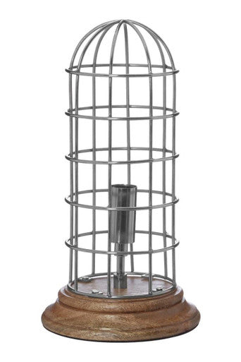 Orsina Marston Small Table Lamp – Industrial Metal Cage & Wood Base