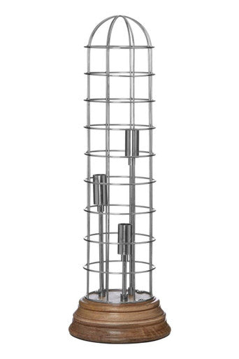 Orsina Martson Large Industrial Table Lamp – Silver Metal & Wood
