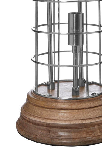 Orsina Martson Large Industrial Table Lamp – Silver Metal & Wood