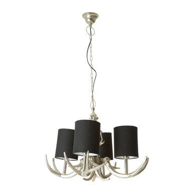 Orsina 4-Light Antler Chandelier – Silver & Black Drum Shade Pendant