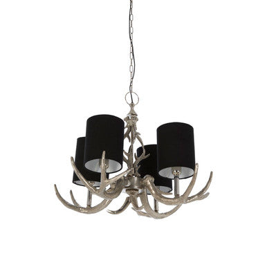 Orsina 4-Light Antler Chandelier – Silver & Black Drum Shade Pendant