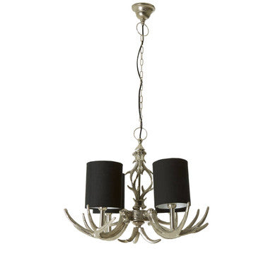 Orsina 4-Light Antler Chandelier – Silver & Black Drum Shade Pendant
