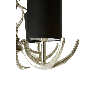 Orsina 4-Light Antler Chandelier – Silver & Black Drum Shade Pendant