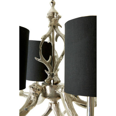 Orsina 4-Light Antler Chandelier – Silver & Black Drum Shade Pendant