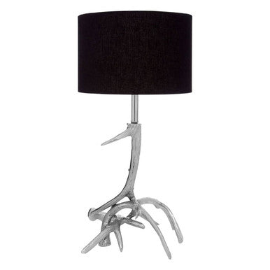 Orsina Antler Table Lamp – Silver Nickel Base with Black Fabric Shade