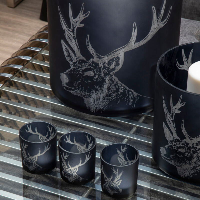 Orsina Large Blue Glass Stag Hurricane Candle Holder – Coastal Decor