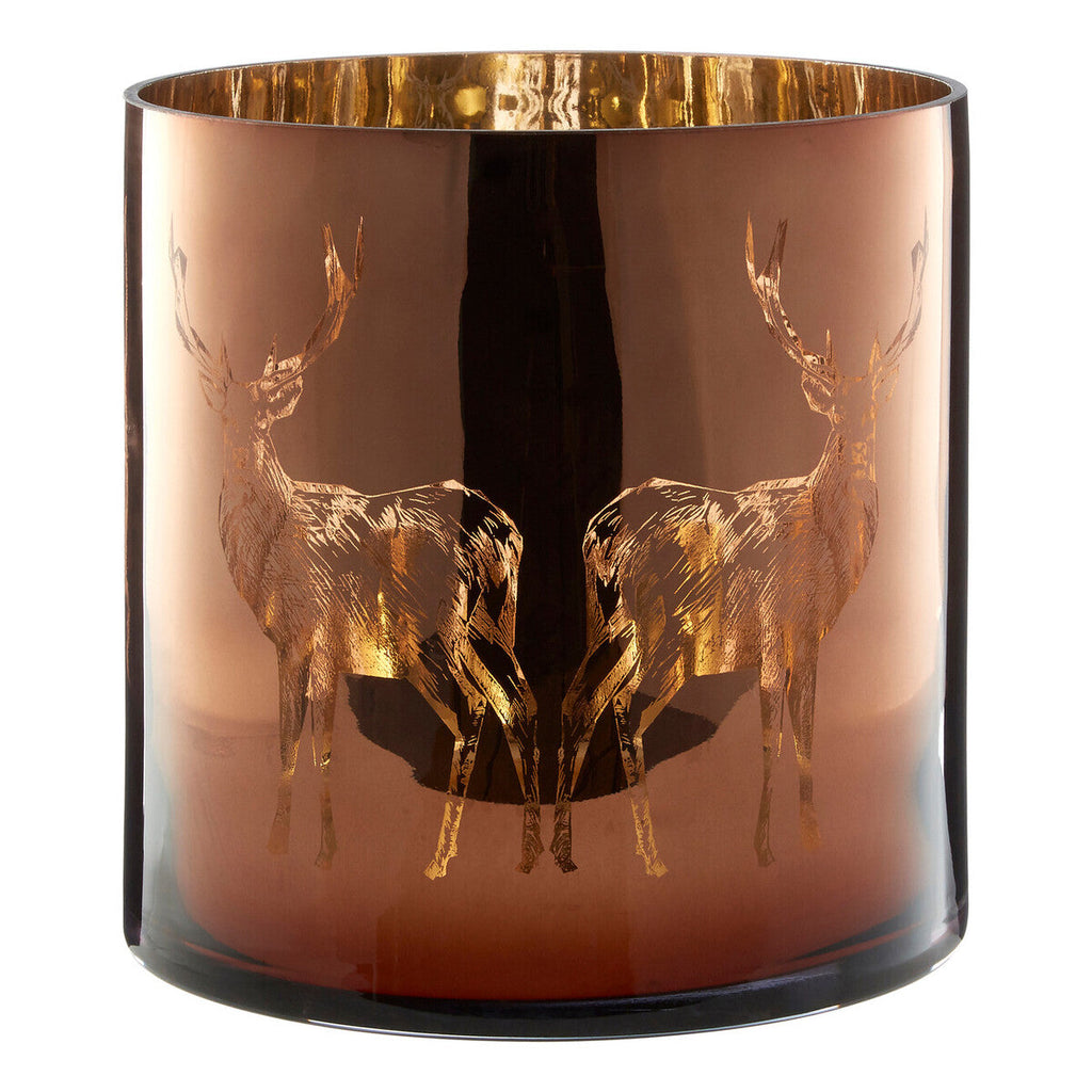 Orsina Stag Candle Holder – Medium Brown Metallic Glass Hurricane