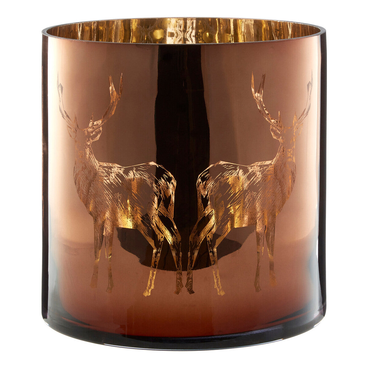 Orsina Stag Candle Holder – Medium Brown Metallic Glass Hurricane