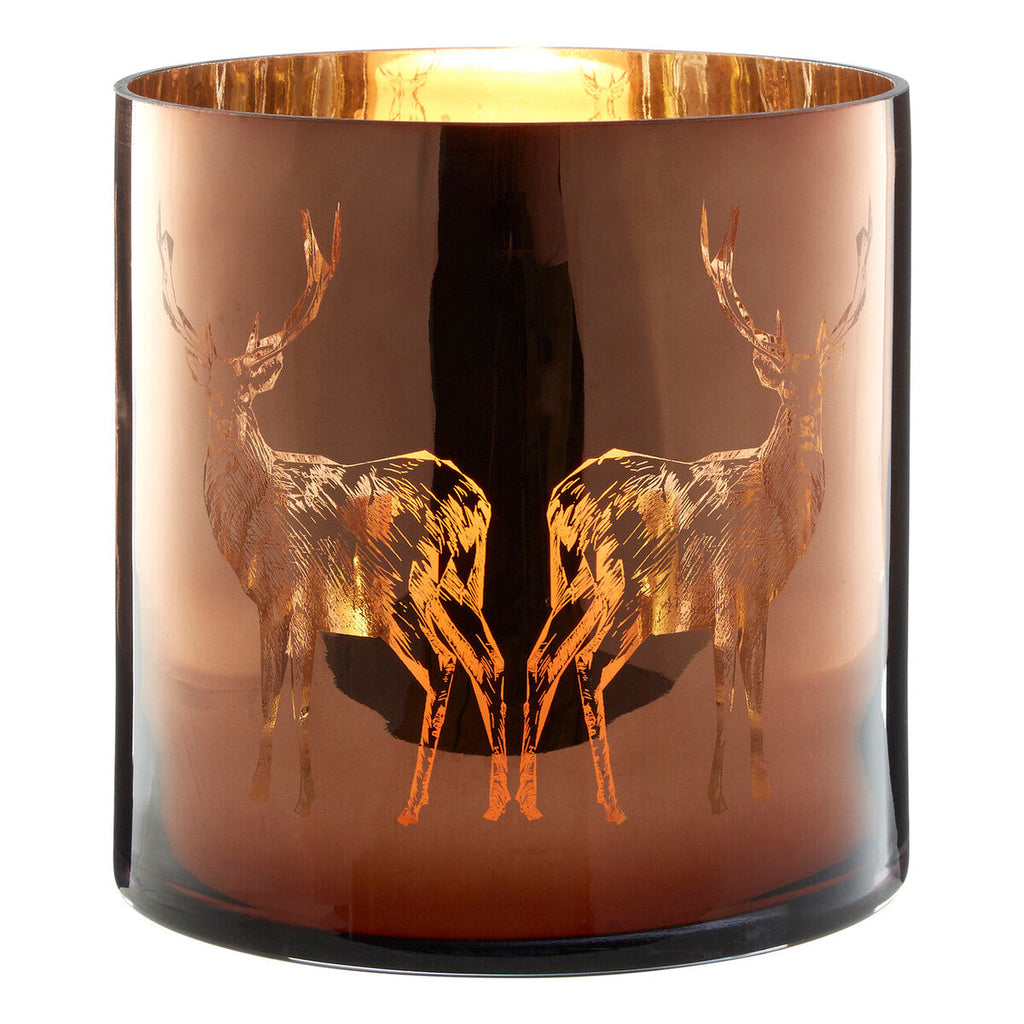 Orsina Stag Candle Holder – Medium Brown Metallic Glass Hurricane