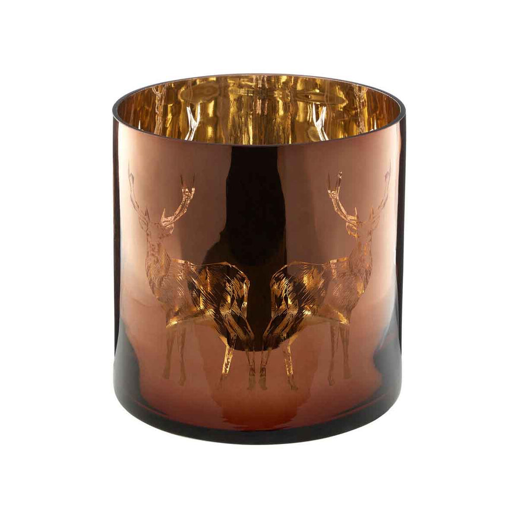 Orsina Stag Candle Holder – Medium Brown Metallic Glass Hurricane