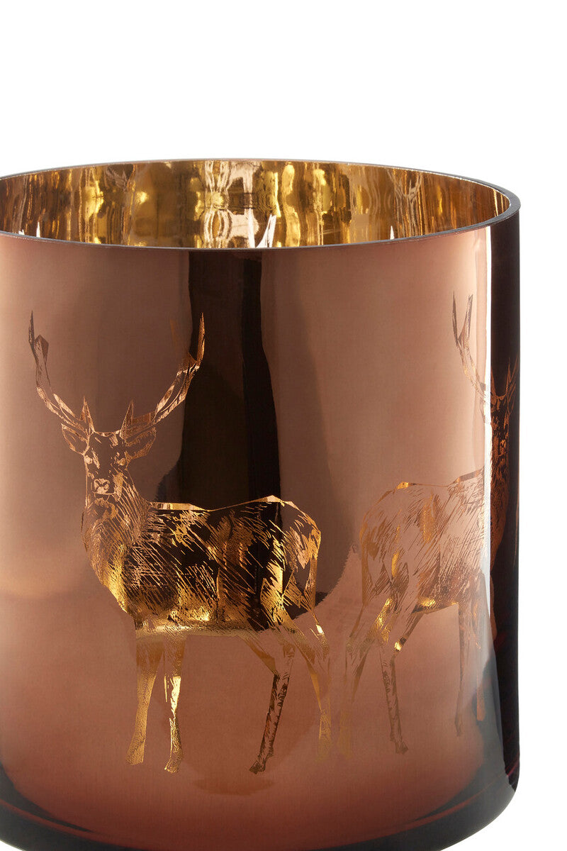 Orsina Stag Candle Holder – Medium Brown Metallic Glass Hurricane