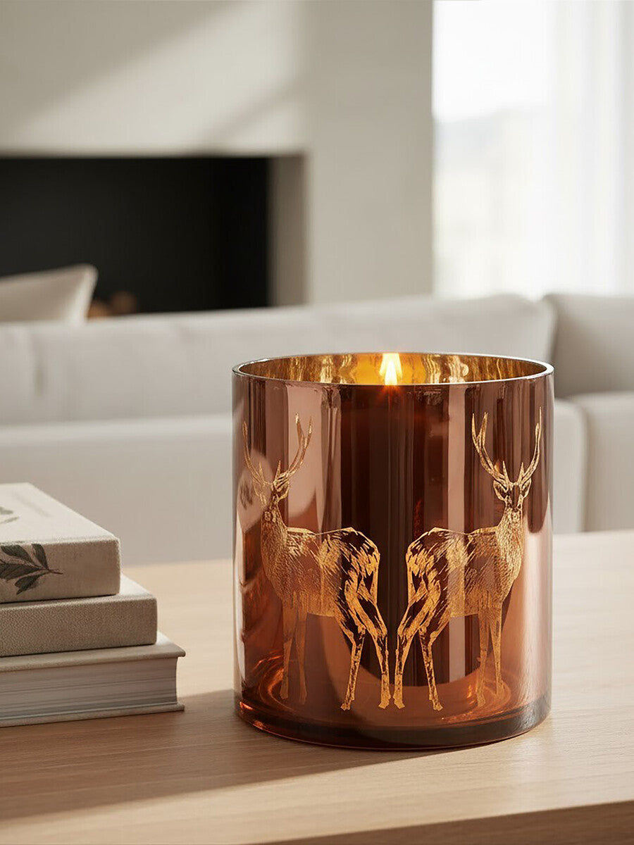 Orsina Stag Candle Holder – Medium Brown Metallic Glass Hurricane