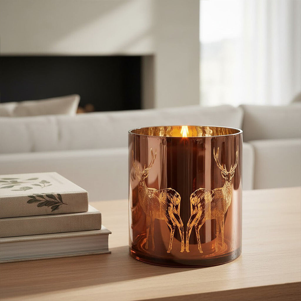 Orsina Stag Candle Holder – Medium Brown Metallic Glass Hurricane