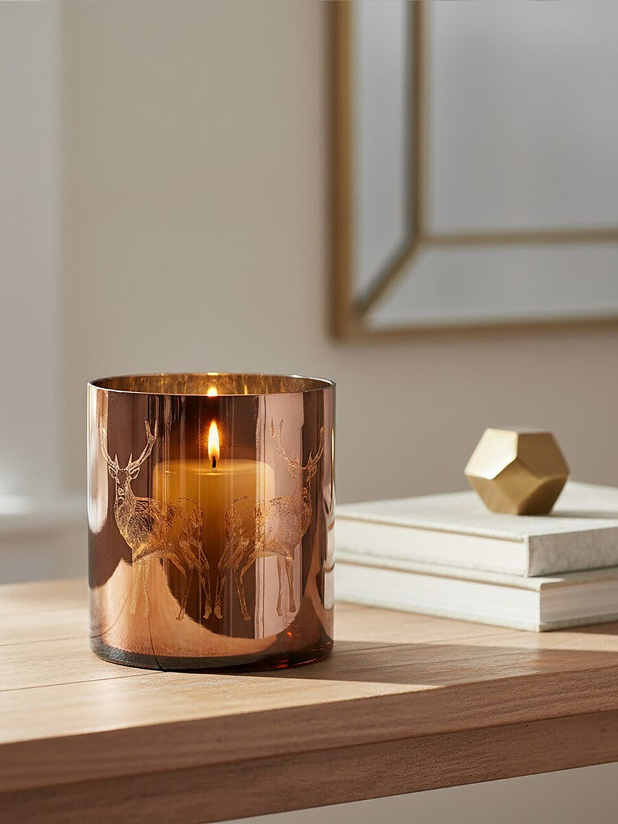 Orsina Stag Candle Holder – Medium Brown Metallic Glass Hurricane