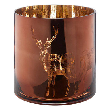 Orsina Large Brown Stag Glass Hurricane - Rustic Pillar Candle Holder
