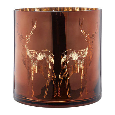 Orsina Large Brown Stag Glass Hurricane - Rustic Pillar Candle Holder