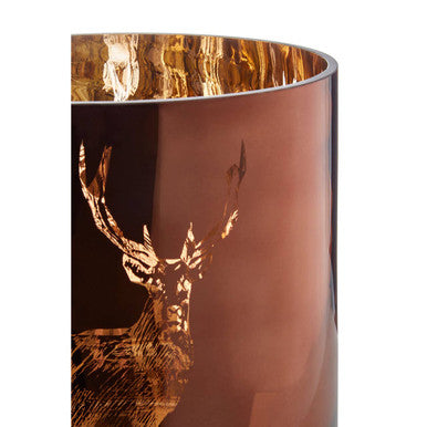 Orsina Large Brown Stag Glass Hurricane - Rustic Pillar Candle Holder