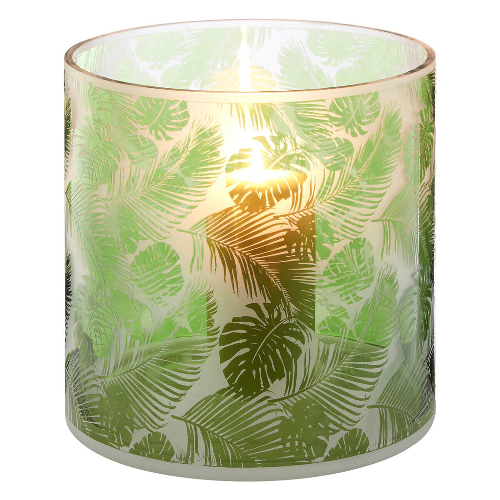 Orsina Botanical Green Glass Hurricane Candle Holder – Medium