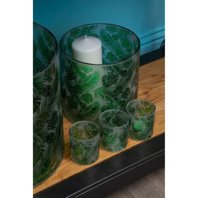 Orsina Botanical Green Glass Hurricane Candle Holder – Medium