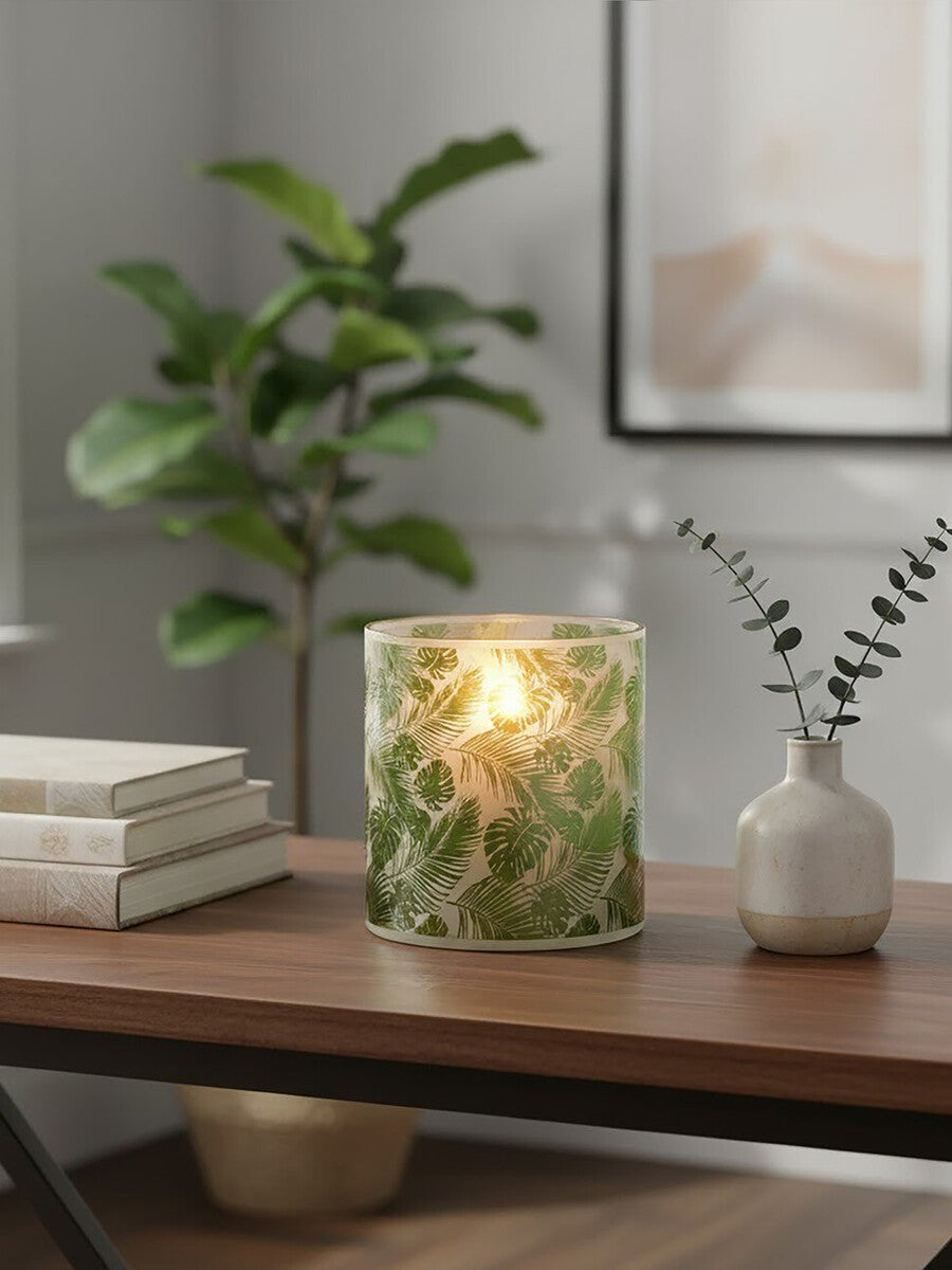 Orsina Botanical Green Glass Hurricane Candle Holder – Medium