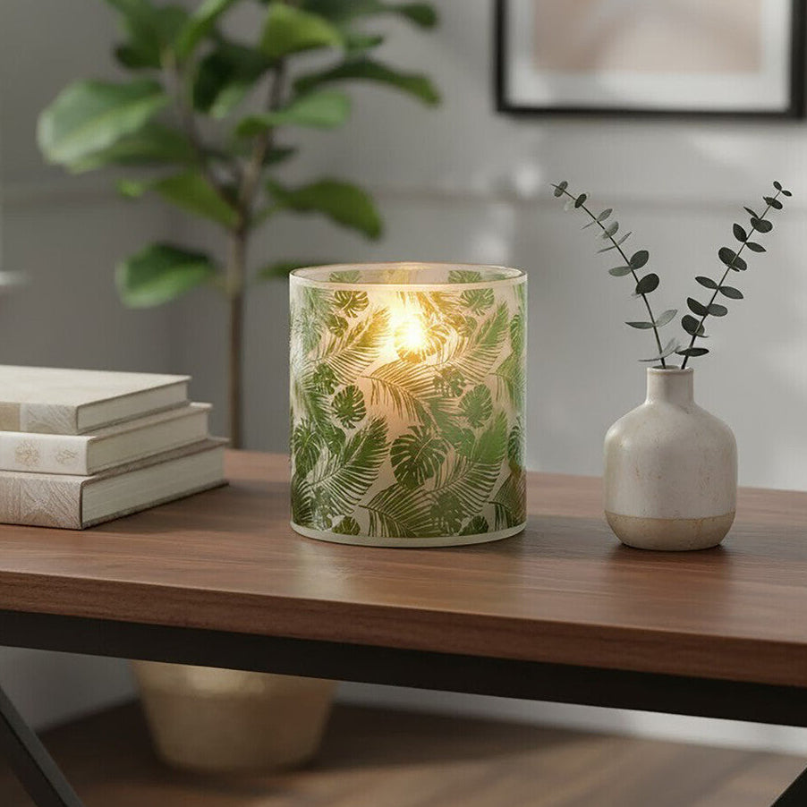 Orsina Botanical Green Glass Hurricane Candle Holder – Medium