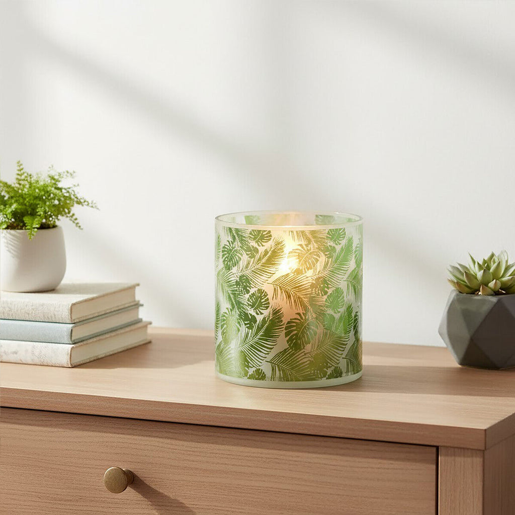Orsina Botanical Green Glass Hurricane Candle Holder – Medium