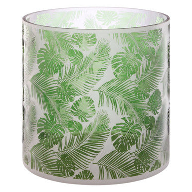 Orsina Botanical Green Glass Hurricane Candle Holder – Large Leaf Motif