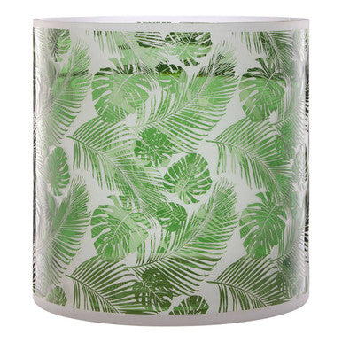 Orsina Botanical Green Glass Hurricane Candle Holder – Large Leaf Motif