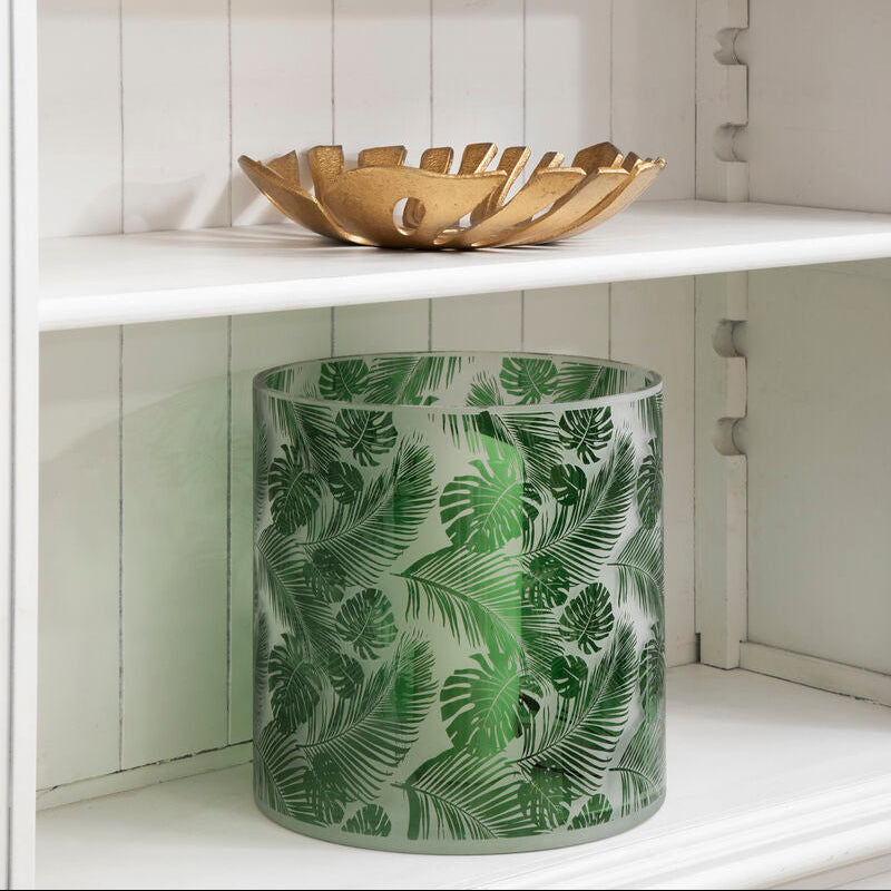 Orsina Botanical Green Glass Hurricane Candle Holder – Medium