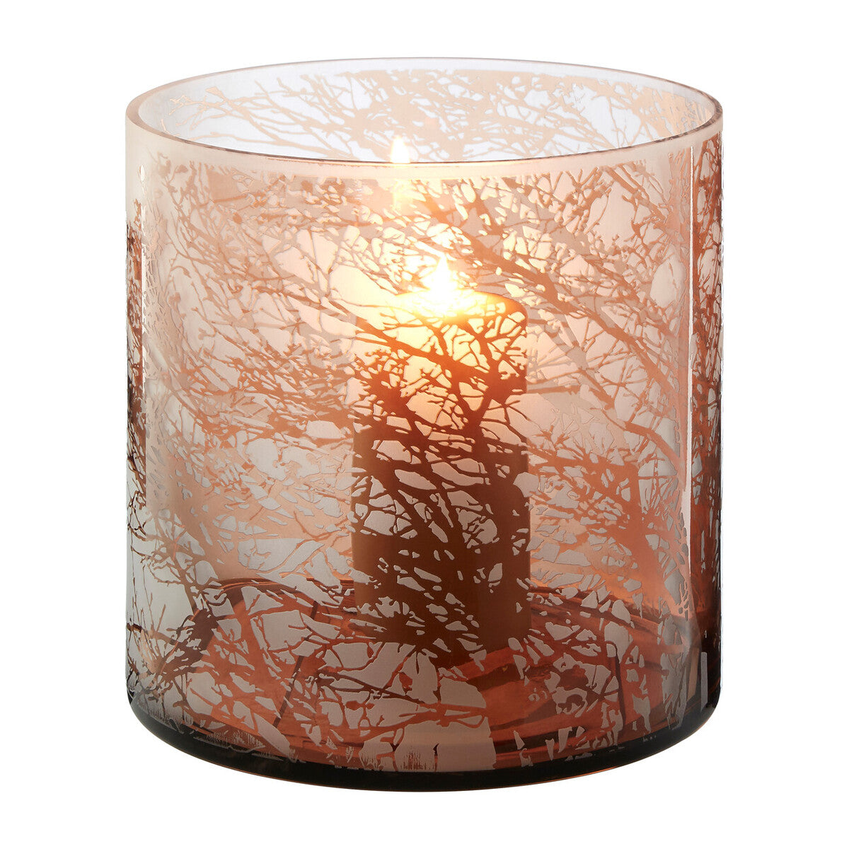 Orsina Branch Etched Glass Hurricane Candle Holder – Medium Brown