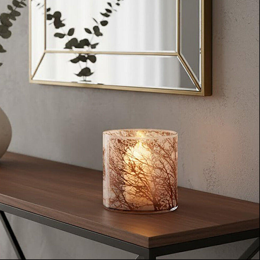 Orsina Branch Etched Glass Hurricane Candle Holder – Medium Brown